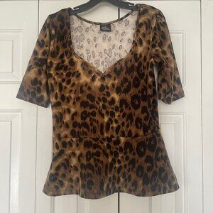 Rock Steady Leopard Print Peplum Top Size XL Pinup Rockabilly